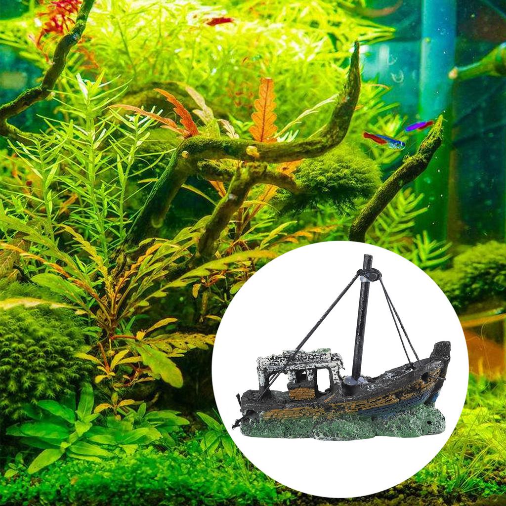 Aquarium Resin Decorations Sunken Ship Ornaments Landscaping Accessories Betta Cave Hideout for Fish Rest for Play Sleep