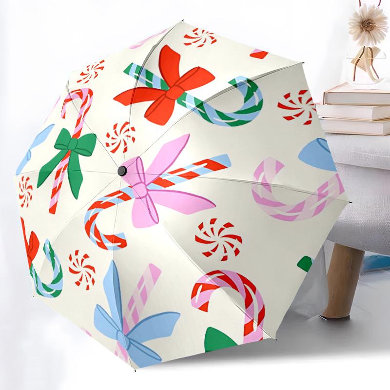 1pc Candy Canes Automatic Folding Umbrella - 8-Rib Automatic Open/Close, Portable Collapsible Compact Umbrella yy251218068