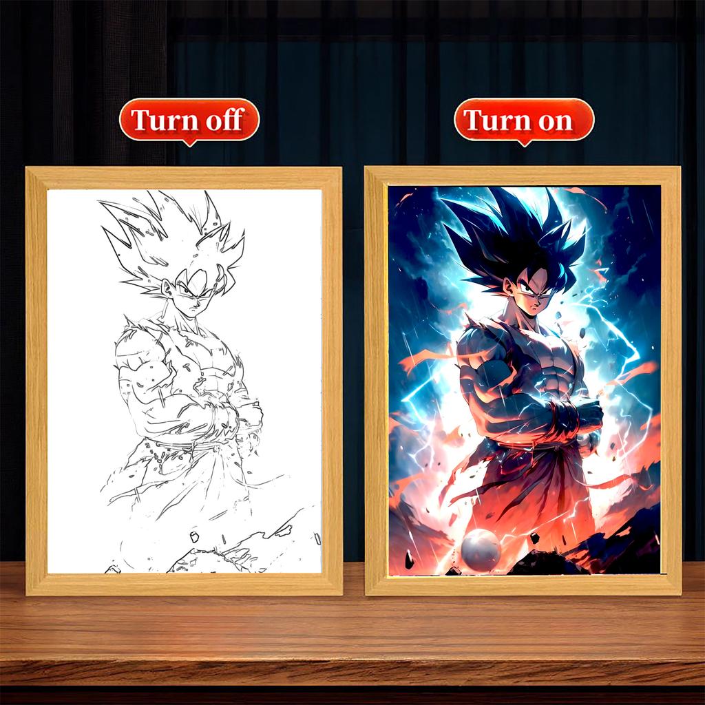 Аниме Фигурка Dragon Ball Фото Рамка Световая Кисть Goku Vegeta Светодиодная Ночная Декор для Дня Рождения Спальни Оригинальные Подарки Лунная Лампа Круглая Сенсорная Сжимаемая