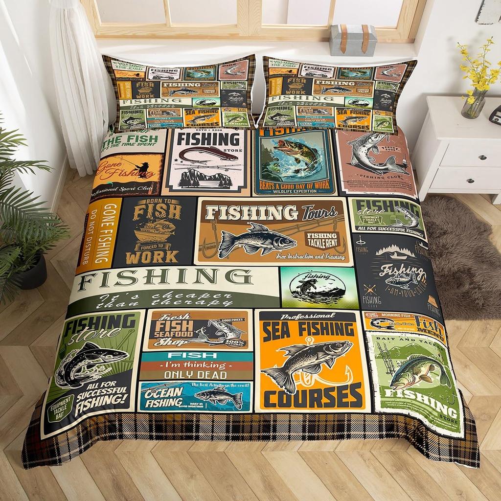 Fishing Duvet Cover Sets For Adults Queen Size Quilt Covers Lightweight Down Room Decor 2 Pillowcases 1 Duvet Cover No Comforter