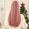 ALAN EATON Pink White Highlight Straight Wig Long Synthetic Wigs with Bangs Mixed Color Pink Party Wig for Women Cosplay Use