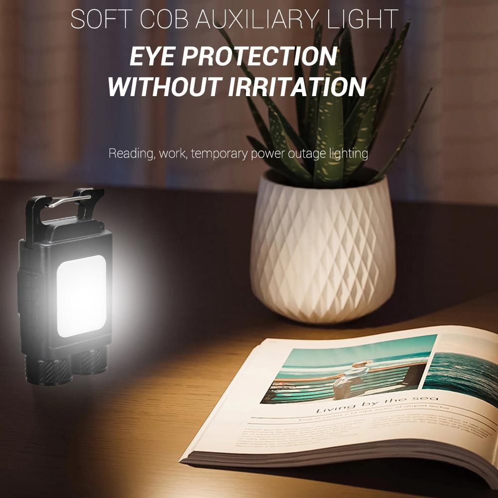Mini Keychain Light COB Lantern Mutifuction Portable LED Flashlight USB Rechargeable Work Light Outdoor Camping Emergency Torch