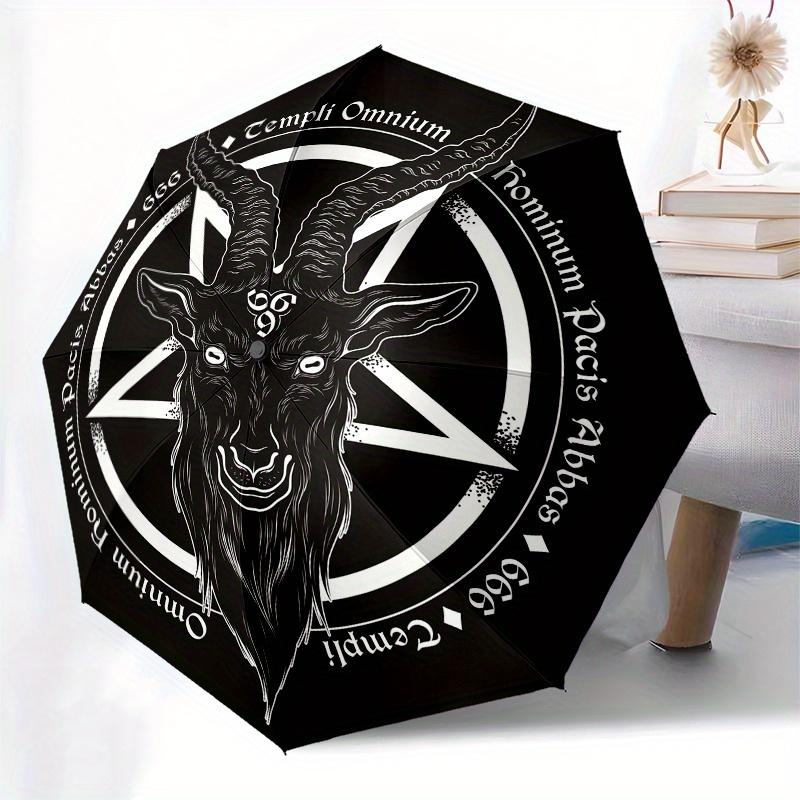 "Satanic Goat Head Umbrella, Cute Umbrella with Cute Design, Portable 3-Fold Compact Umbrella for Men & Women, Valentine's Day Mother's Day Gift S446