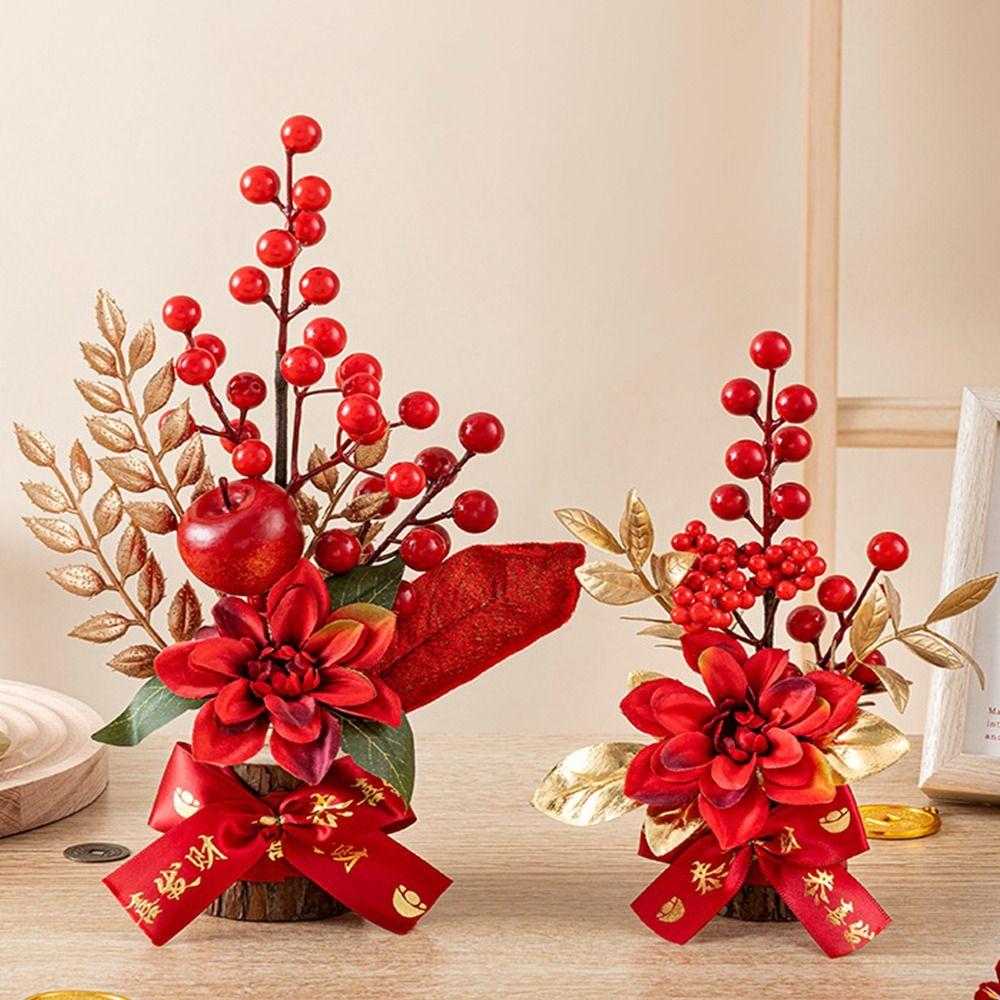 Best Wishes Spring Festival Pots Red Berry Branch Wedding Pots Chinese Tabletop Pots Home Decor