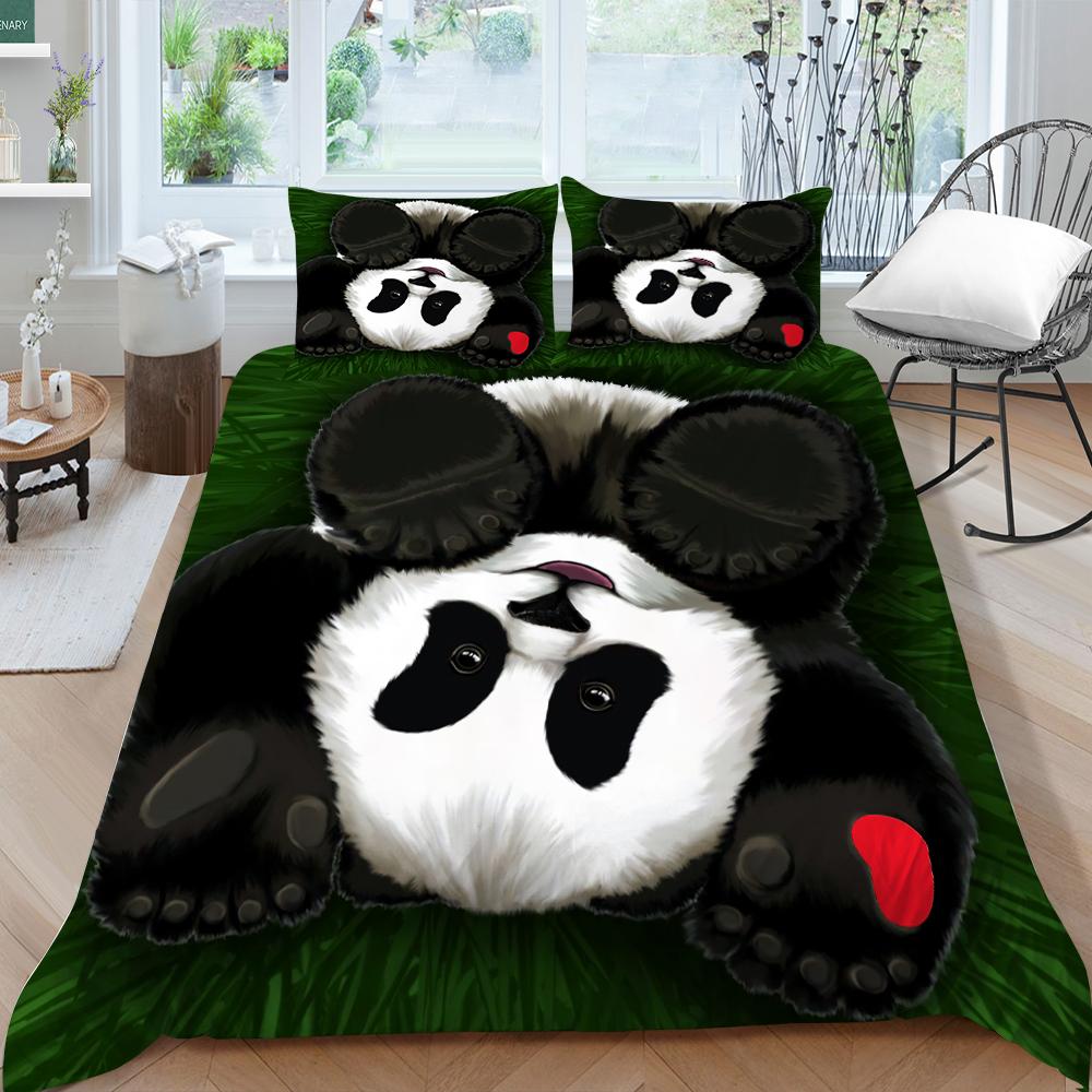 Lovely Giant Panda Printed Bedding Single Double Bed Full Size Pillowcase and Quilt Cover 2 or 3 Animal Patterns Comfortable Home Decoration