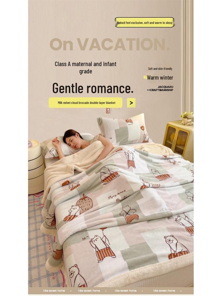 Yunjin Double-Sided Winter Fleece Blanket - Thick, Cozy Sofa Throw & Office Shawl