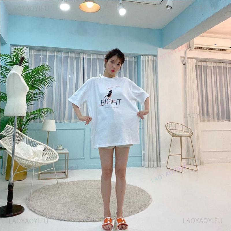 Iu Eight Anime Style Cartoon Graphic Unisex Tshirt Kpop Idol Vintage Oversized Streetwear Loose Fit Tee