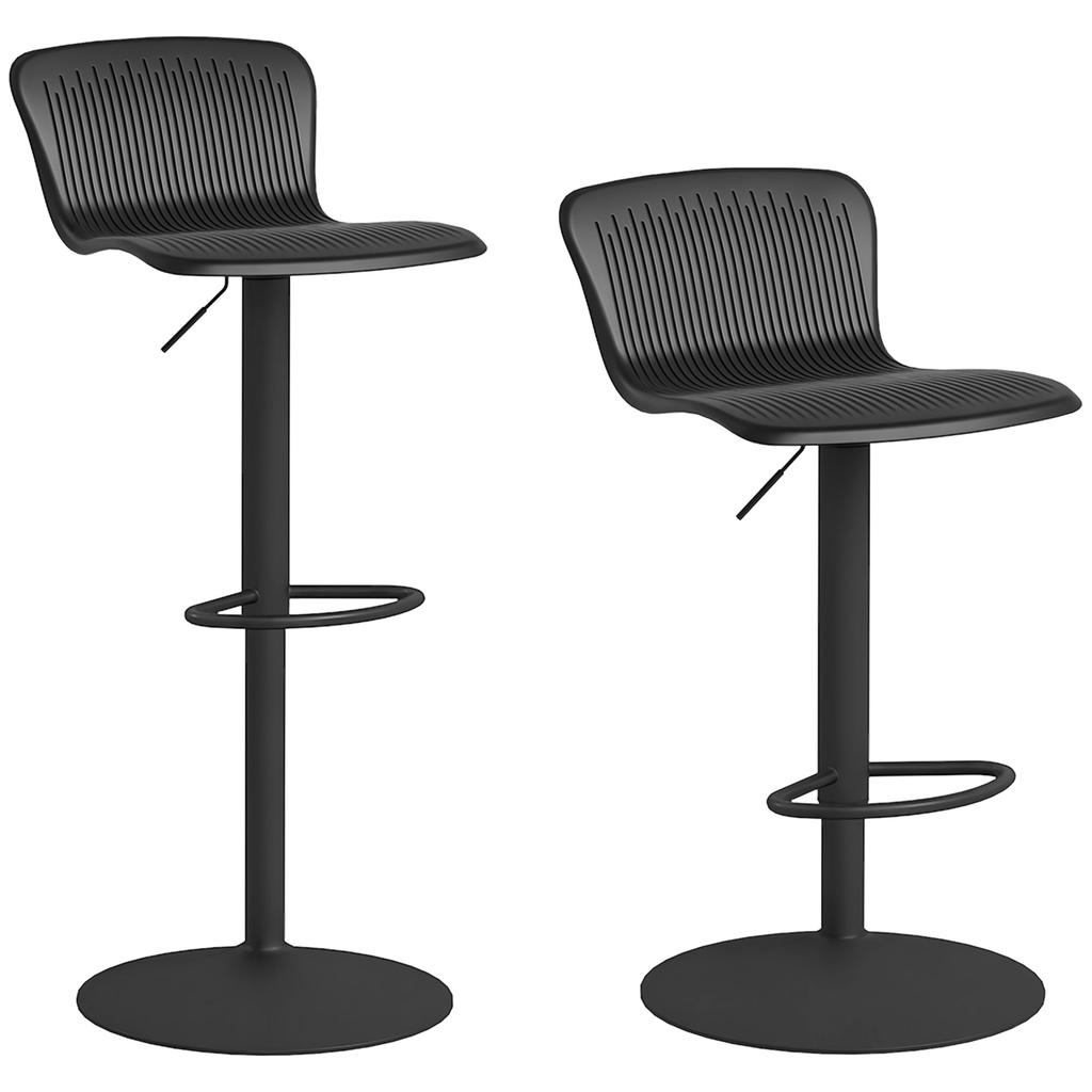 Set of 2 bar stools, height-adjustable bar chairs, backrest and footrest, 38.5x40x76.5-97.5cm, black