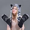 Warm Scarf Gloves Hat Set Fluffy Plush Plush Hooded Windproof Animal Hat  Children