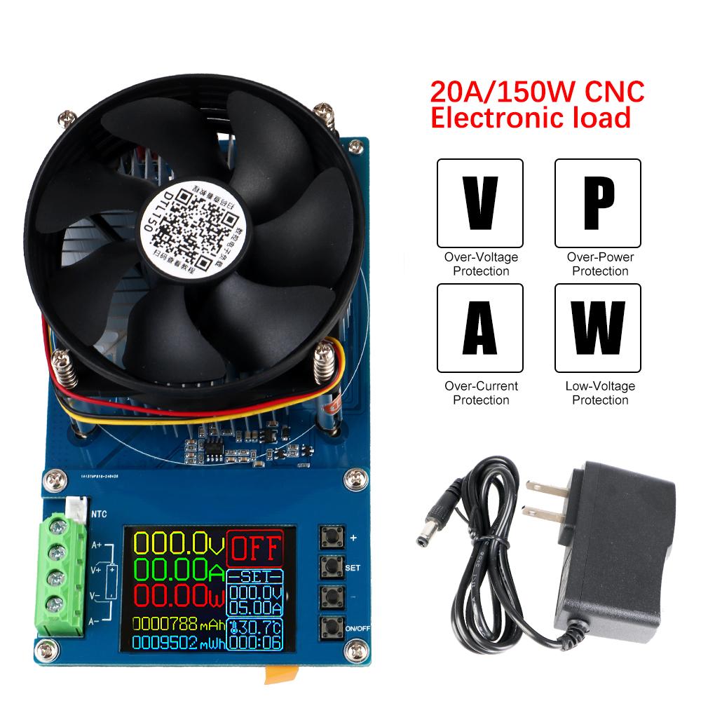 150 Вт 20 А постоянного тока с вилкой EU US Регулируемый испытательный модуль Измеритель мощности Зарядное устройство Электронная нагрузка 4-проводной тестер литиевых батарей Цифровой анализатор