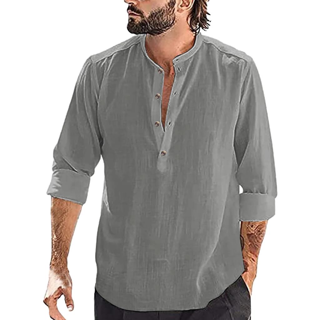 New Men's Casual Blouse Cotton Linen Shirt Loose Tops Long Sleeve Tee Shirt Spring Autumn Casual Handsome Men's Shirts