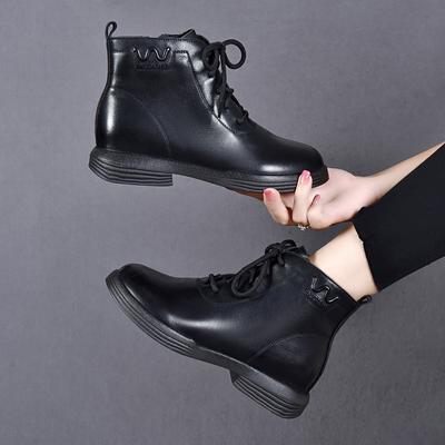 Женские короткие ботинки с круглым носком, новые удобные ботинки на плоской подошве из первого слоя коровьей кожи, повседневные ботинки Мартин, простые темпераментные кожаные ботинки