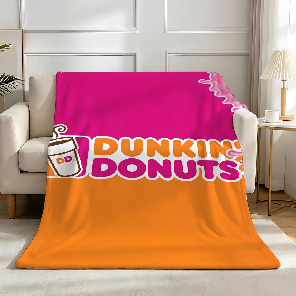 Плед D-Dunkin' D-Donuts, высокоплотный, короткий плюш, мягкий, приятный для кожи, для дивана, для сна, для комнаты с кондиционером