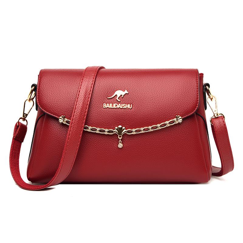 Women's Bag Fashion Soft Leather Middle-aged Mother Shoulder Bag Large Capacity Small Square Bag Women's Satchel