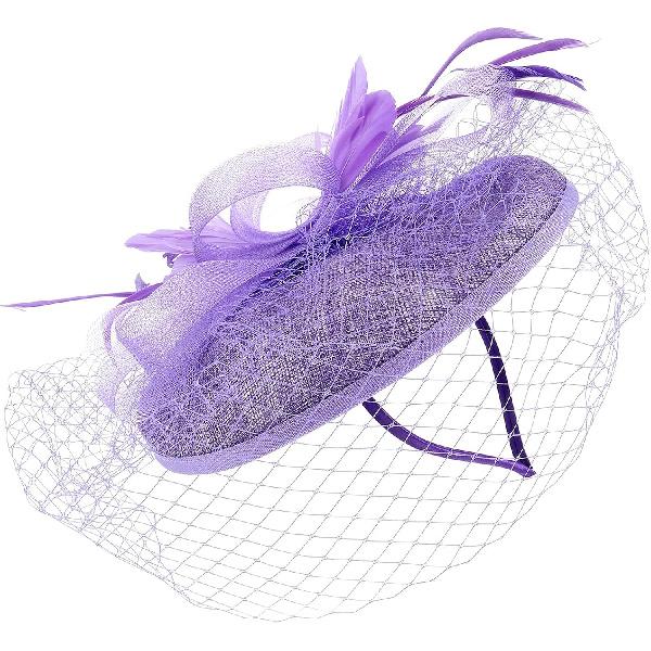 UPKOCH Wedding Decorative Hat with Floral Mesh Bridal Headpiece Purple for Women Special Occasion Tea Party Hair Accessory