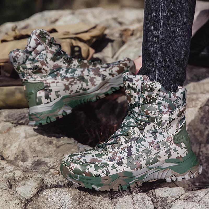 Мужские ботинки с высоким голенищем Мужские уличные противоскользящие ботильоны Удобная обувь Мужские износостойкие ботинки на толстой подошве Повседневная обувь для хайкинга Мужская