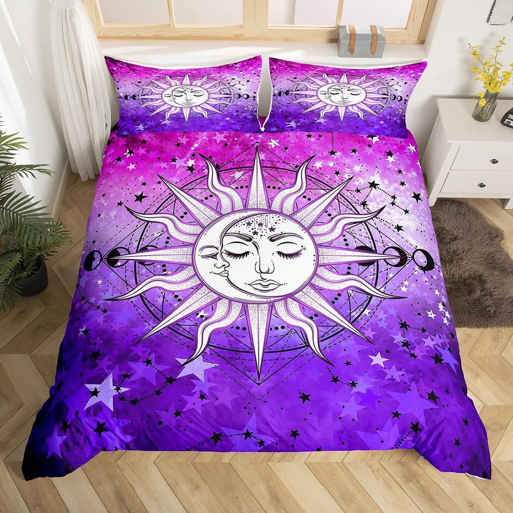Комплект пододеяльника Sun And Moon King Size Фиолетовый Лиловый Ловец снов Звездный Постельный комплект Для Детей 2/3 предмета Богема Покрывало