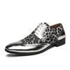 Fashion Classy Gold Leopard Leather Men Shoes Derby Luxury Brogue Pointed Toe Shoe Men Party Wedding Dress Shoes for Men Sapato Social