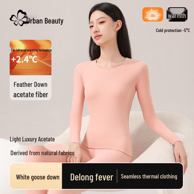 Women's De-Velvet Thermal Underwear Set with Silk & Down Blend