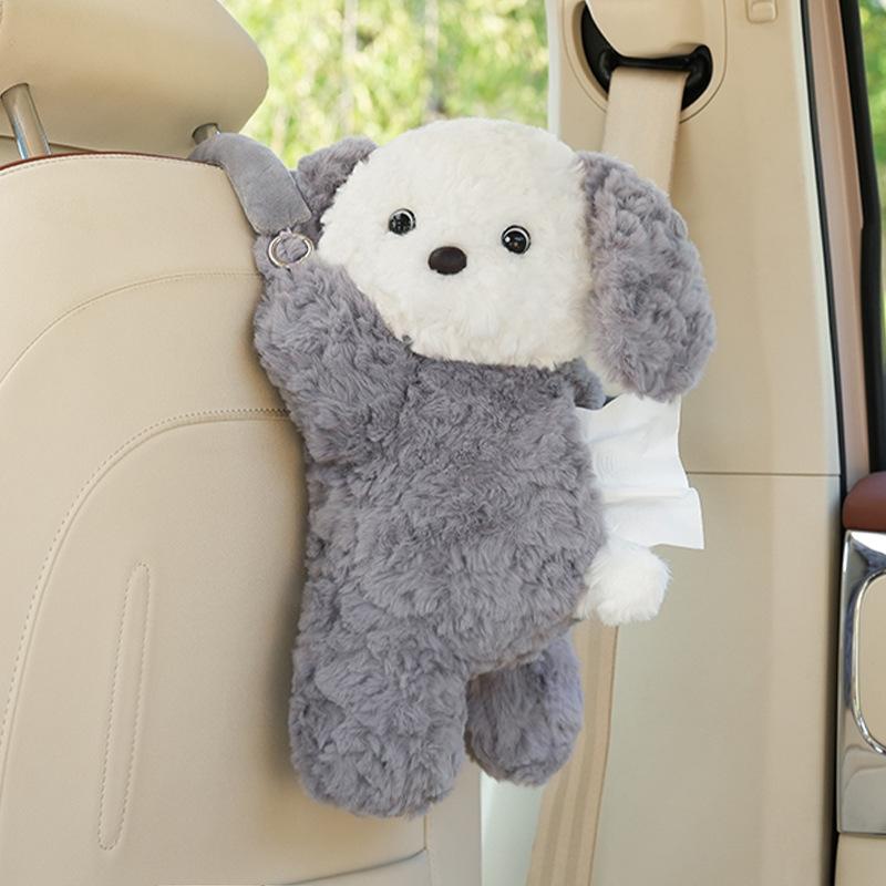 Universal Plush Cute Creative Hanging Car Tissue Case Vehicle Tissue Hanger Doll Paper Box Car Interior Hanging Tissue Boxes