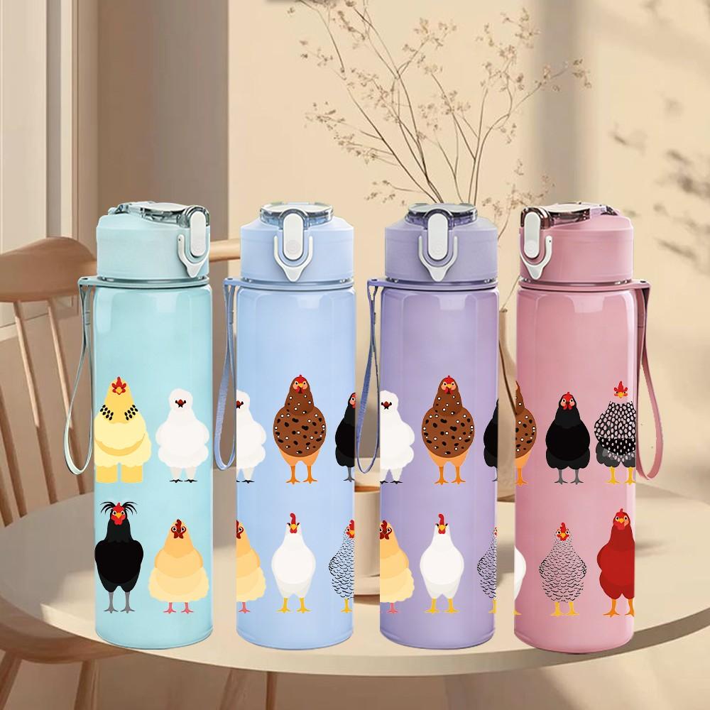 1PC Chicken Rooster Farm Animal Group Print 750ml Color Plastic Sports Water Bottle Leakproof Flip Straw Lid Suitable for Sports Office Home Use