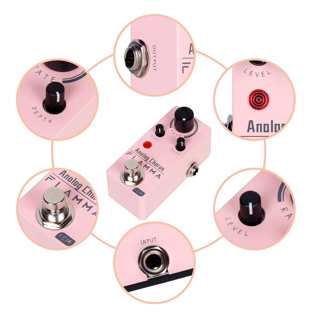 FLAMMA FC14 Analog Chorus Guitar Effect True Bypass Pink Pedal, Chorus,