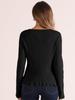 Allegra K Women's Long Sleeve Shrug Button Stretch Ruffle V-Neck Sweater/Cardigan, Black, Size M