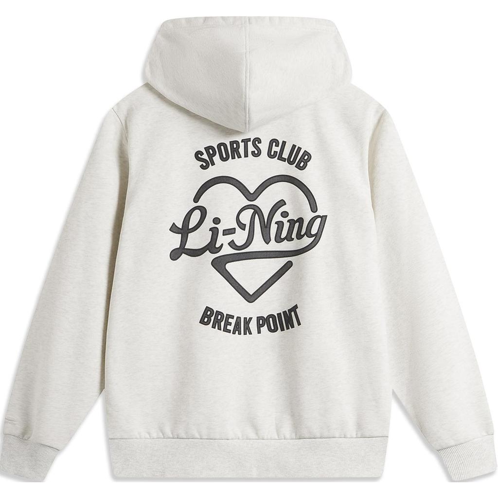 Li Ning Sports Lifestyle Series Letter Loose Hooded Теплый флисовый пуловер с длинным рукавом Женская толстовка Светло-цветочно-серого цвета AWDU452-7