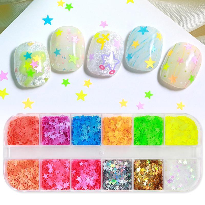 12 Grids Mini Star Y2K Nail Sequins Sparkle Glitter Flakes Nail Art Accessories for Professional Salon Use