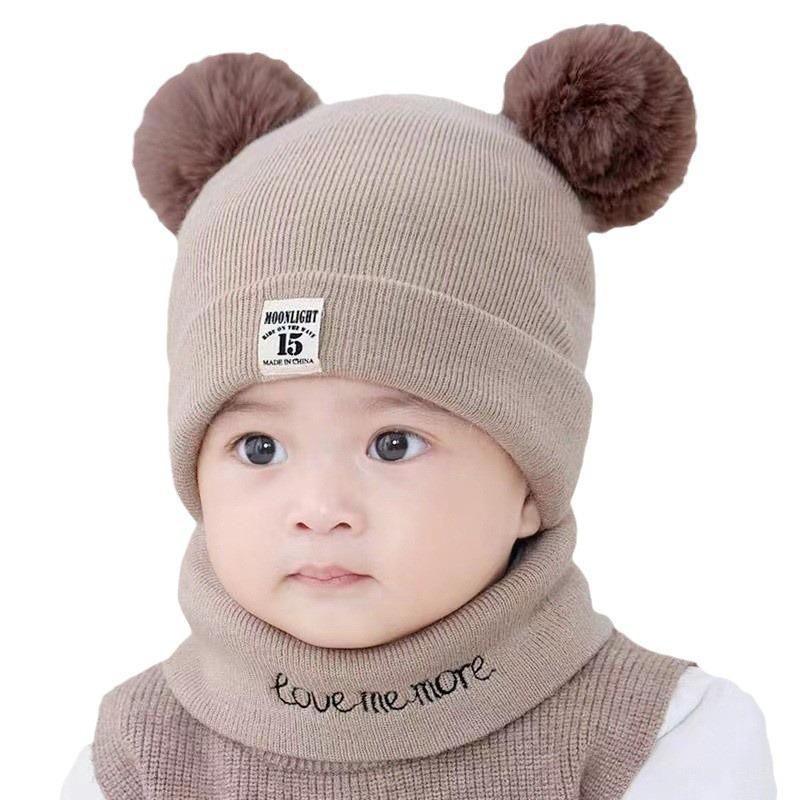 Soft Baby Winter Hat and Scarf Combo Cute Knitted Beanie for Infants Boys Girls Warm Fleece Lined Crochet Cap for Cold Weather
