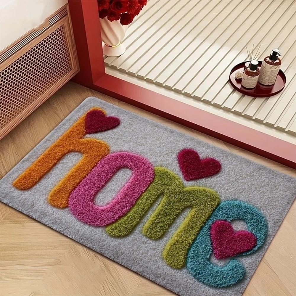 Flower Letter Absorbent Mat Love Heart Door Mat Creative Bathroom Mat  Wet Areas