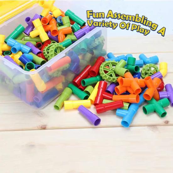 80/100/200Pcs Kids Pipe Building Block Toy Fine Motor Skills Colorful Tube Block Construction Toy Toddlers Boys Girls Educational DIY