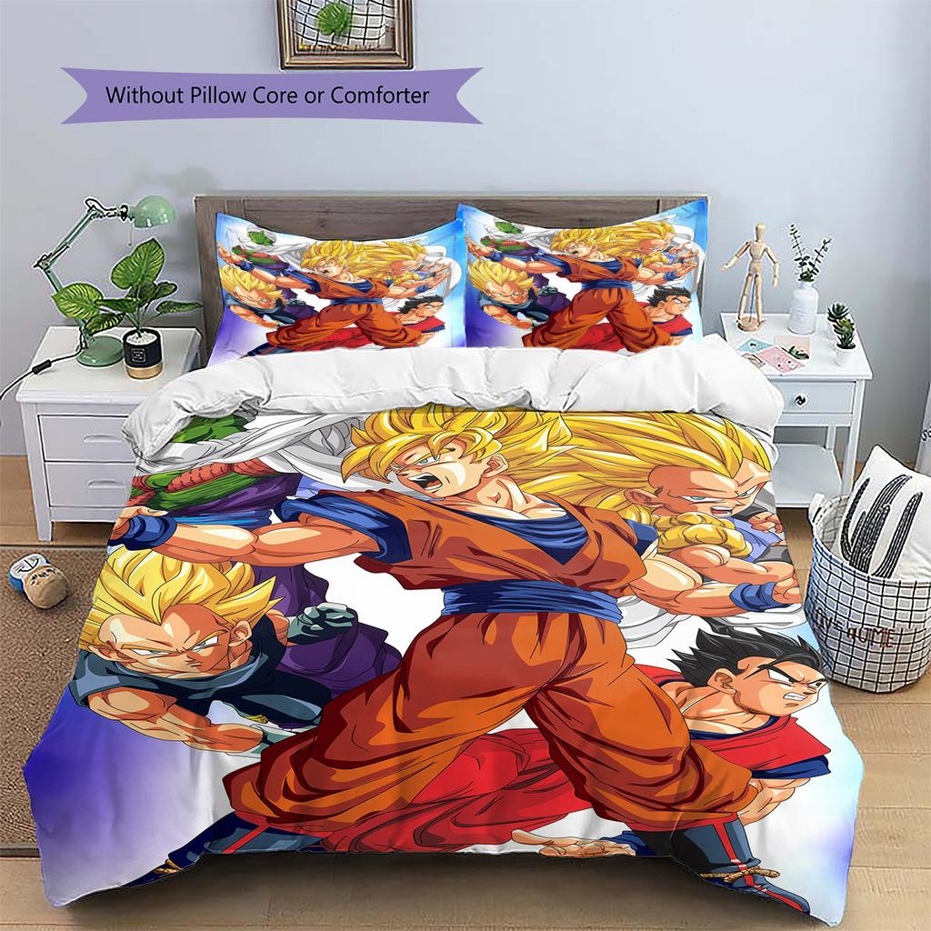Постельное белье с рисунком Сон Гоку из Dragon Ball, Домашний декор, Подарок на день рождения (1 пододеяльник + 2 наволочки, без наполнителя)