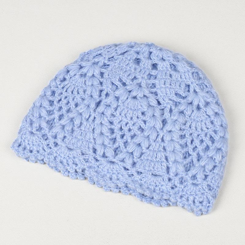 Autumn and winter underwear solid color simple double layer handmade hook flower warm knitted hat outdoor elegant literary wool hat
