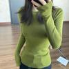 Avocado Green Round Neck Knitted Bottoming Shirt for Women's Autumn and Winter, with Bottoming Clothes Inside, Warm and Thin Top