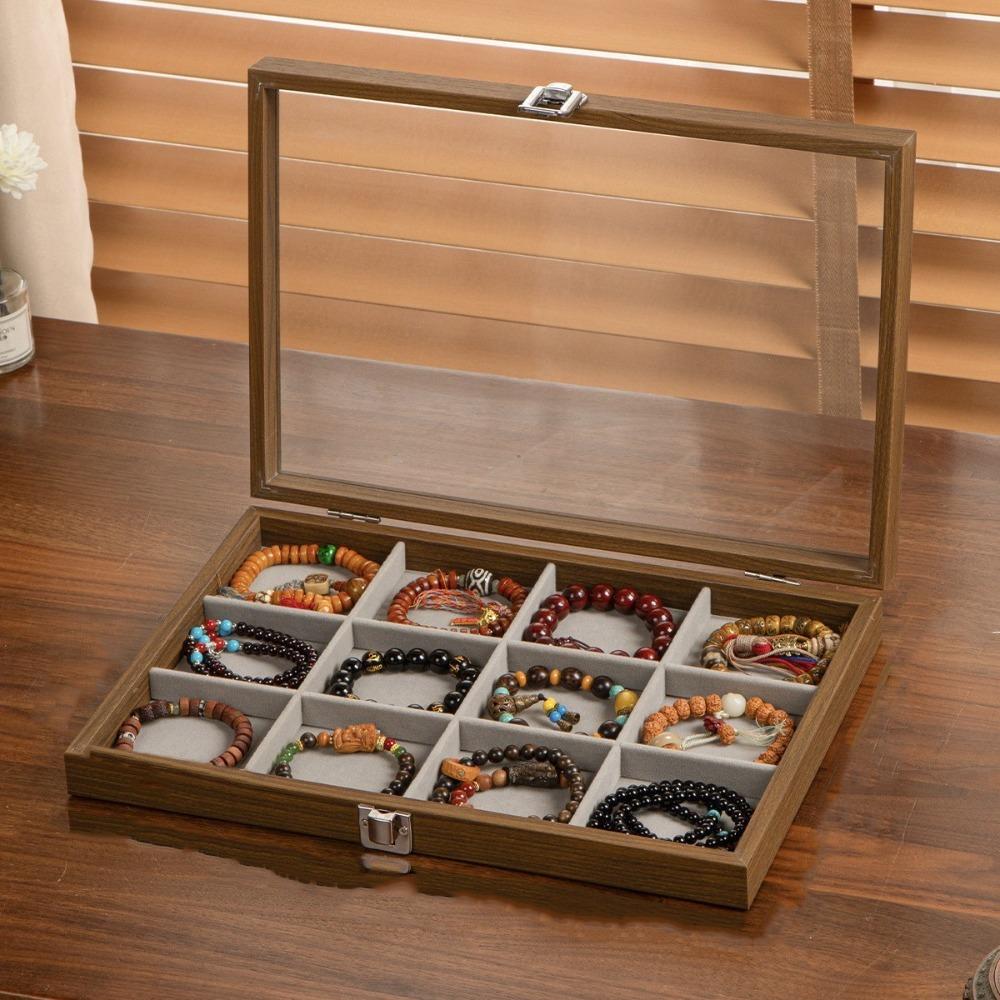 Large Capacity Wooden Jewelry Tray Dust-proof Jewelry Display Box Jewelry Display