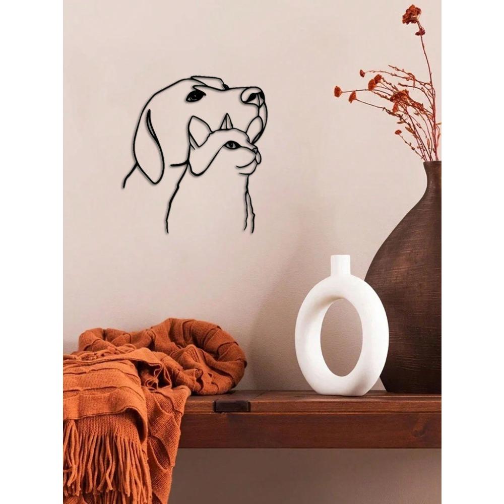 Модный металлический рисунок на стене с изображением кошки и собаки, подходит для украшения на День благодарения и Рождество