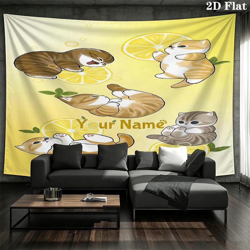 Floral Paws Collection Custom Name Wall Tapestry Aesthetic Wall Hanging Printed Fabric Blanket Decorative Tapestries For Bedroom Living Room Home Deco