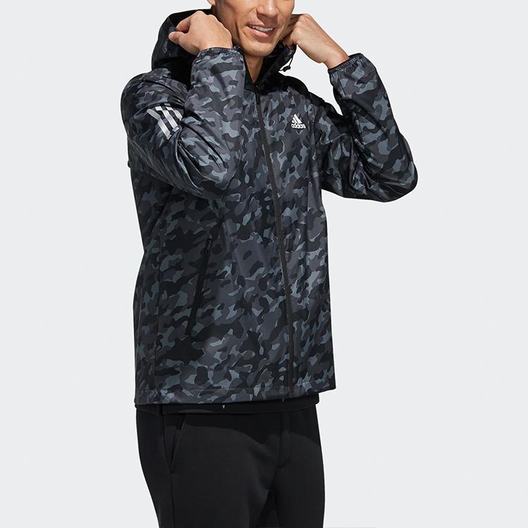 adidas Камуфляжная ветрозащитная повседневная спортивная куртка с капюшоном, мужская куртка, черная EH3803
