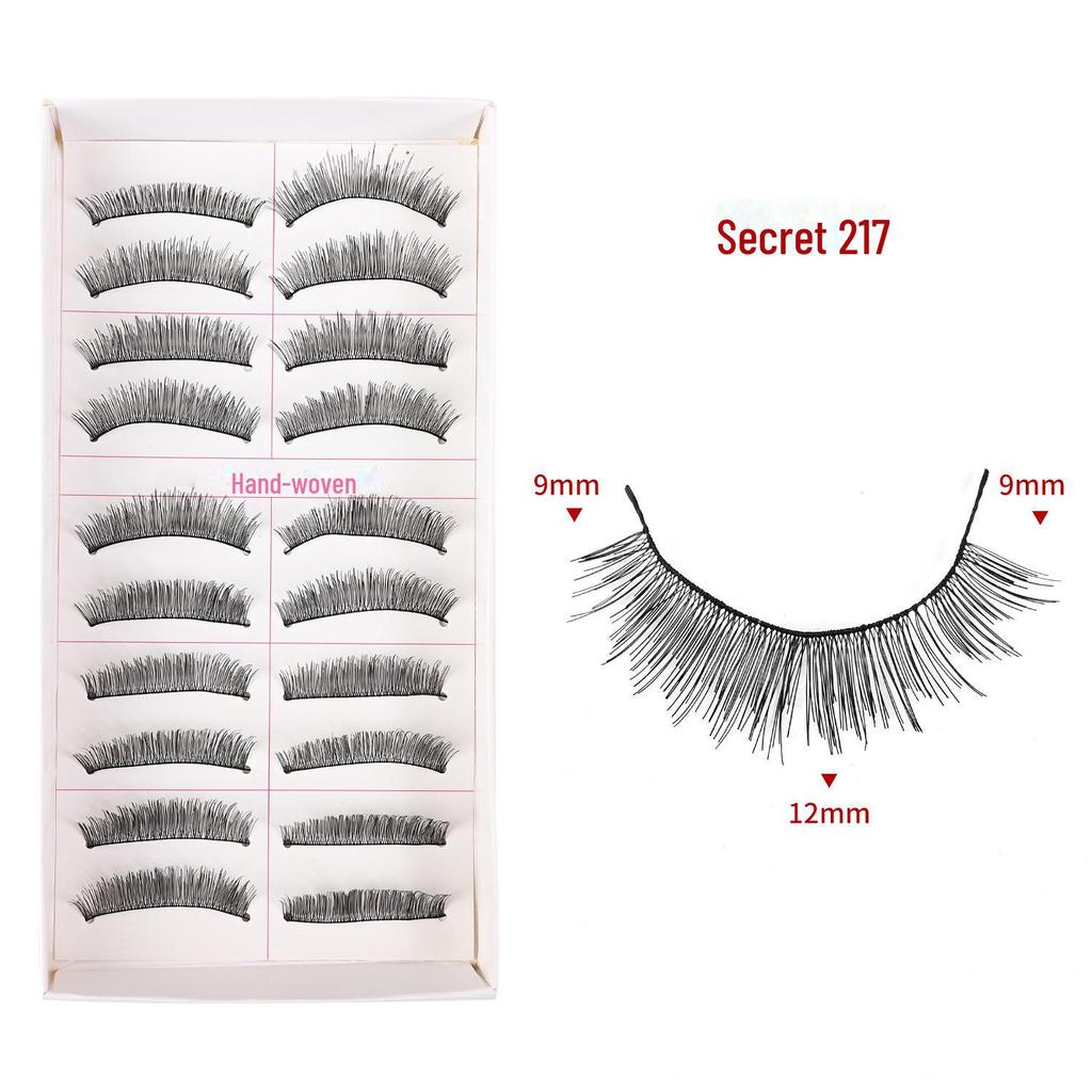 217 накладных ресниц ручной работы - 10 пар, натуральный стиль, перекрестный хлопковый стержень для сценического макияжа