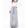 Drawstring Elastic Waist Casual Sweatpants for Women Spring Autumn Baggy High Waist Wide Leg Trousers Grey Plus Size Clothing