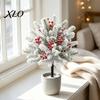Artificial Potted Pine for Yard Poinsettia Flower Stake, Red Christmas Floral Ground Spike Decor, with Berries Outdoor Weather?Resistant Fake Plant