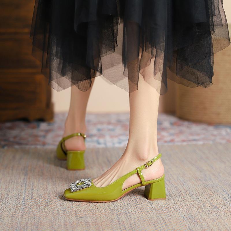 9-Сандалии на высоком каблуке с сумкой на носке женские летние новые туфли на толстом каблуке с квадратным носком на высоком каблуке туфли-лодочки со стразами