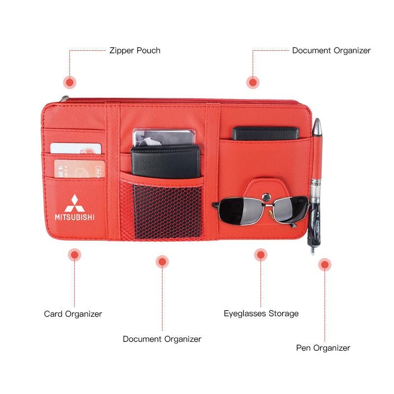 PU Leather Car Sun Visor Ticket Card Storage Bag Accessories For Mitsubishi Lancer Mirage ASX Pajero Ralliart Outlander Jinxuan