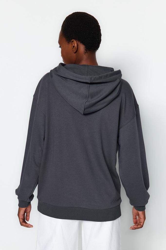 Женская мода стильная толстовка антрацитовый слоган с принтом оверсайз с капюшоном толстая вязаная толстовка