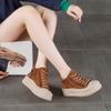Double Top Layer Cowhide High-top Board Shoes Women's Autumn and Winter New Retro Handmade Old Board Shoes Big Head Ugly Cute Deep Mouth