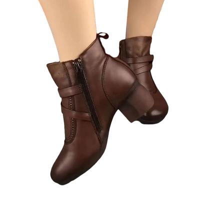 Этнический стиль ретро сапоги женские толстый каблук круглый носок удобные туфли для мам с боковой молнией баска кожаные сапоги мягкая подошва мягкая поверхность