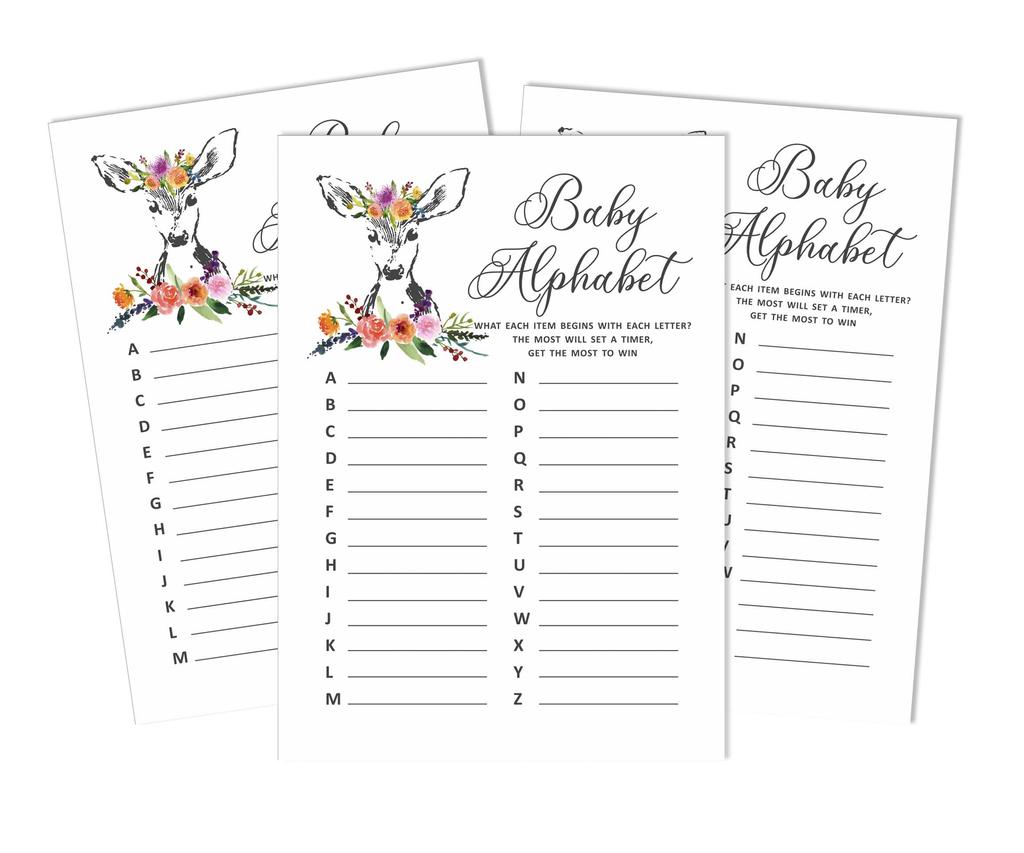 Inkdotpot 50 BabyA AlphabetA ABCA GameA Олени Животные Baby Shower Игра Гендерно-нейтральная вечеринка