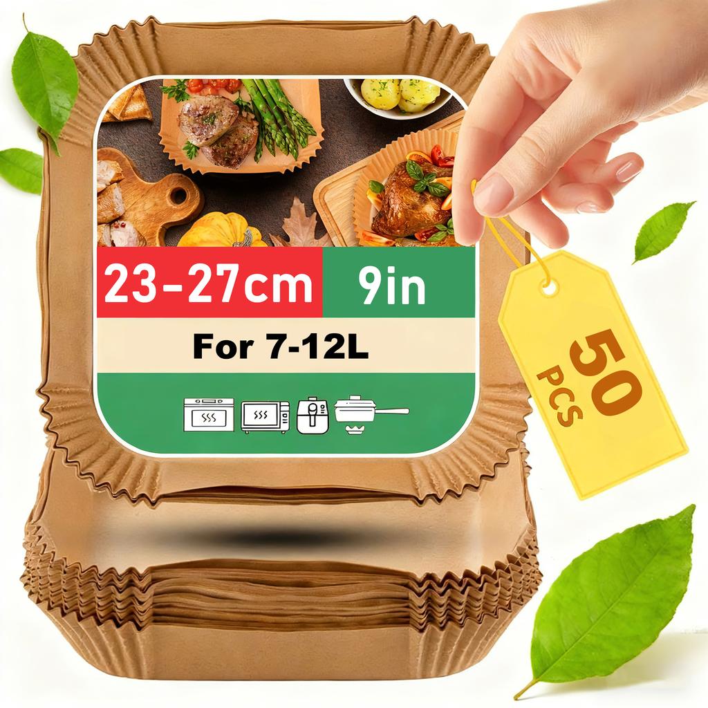 Бумага для выпечки для аэрофритюрницы 25/50/100/150 шт. для корзин 4,5-8 л/7-12 л 16/20/23 см XXL квадратные аксессуары для аэрофритюрницы для Ninja, Cosori,