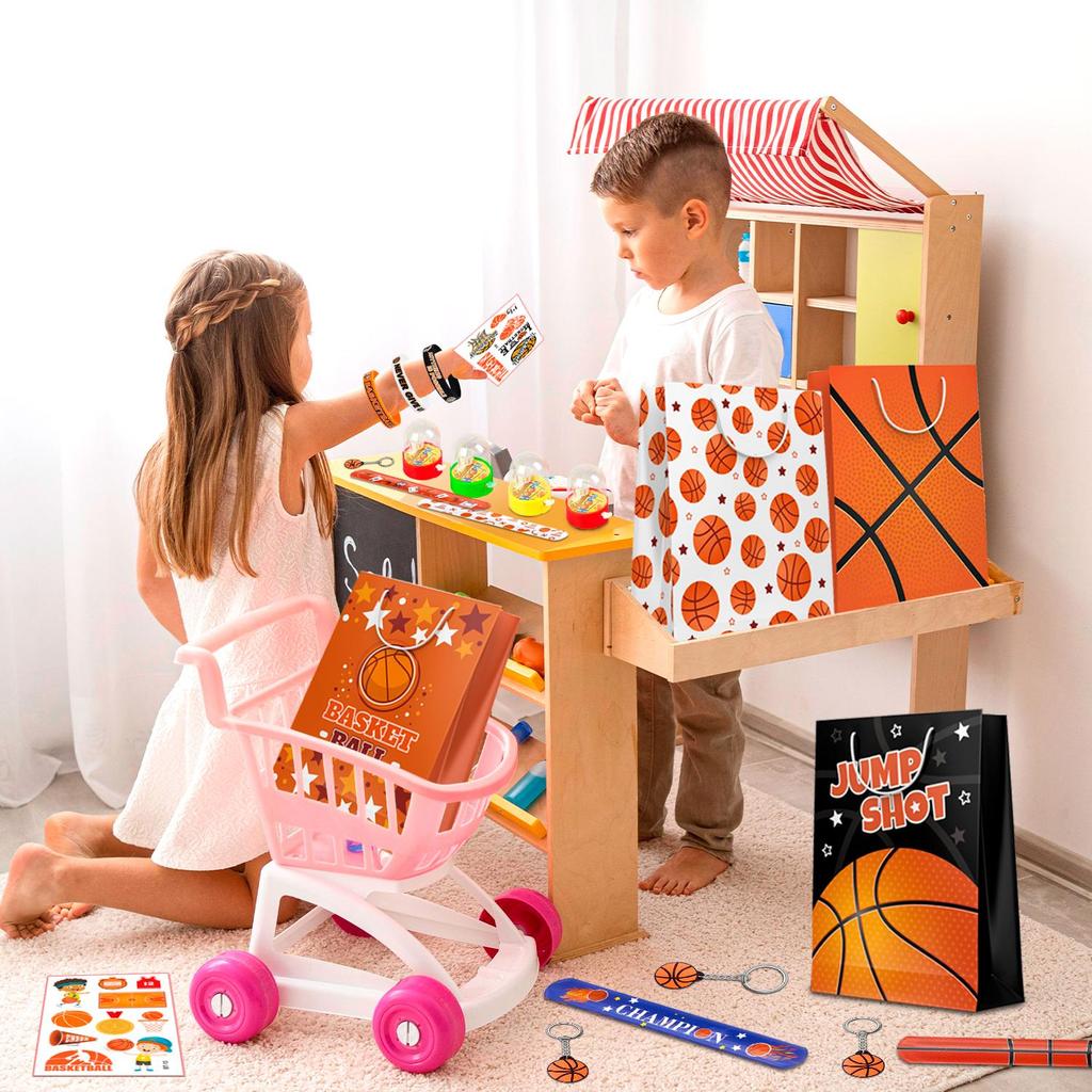 Баскетбольные сувениры для вечеринки, 122 шт. Баскетбольные сувениры для вечеринки на день рождения, подарочные пакеты для баскетбольной вечеринки, браслеты с защелкой, наклейки и т. д. Баскетбольные сувениры